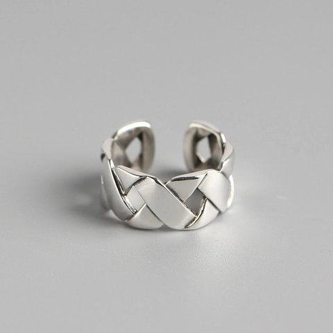 925 Sterling Zilveren Gevlochten Kruis Ring Vintage Brede Band Verstelbaar Open Geometrische Vinger Sieraden Vrouwen