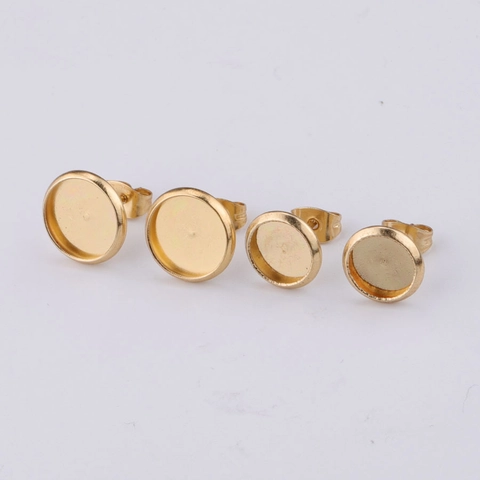 Stainless Steel Round Bezel Earring Stud Base Settings DIY Jewelry Making Findings Cabochon Blank Tray
