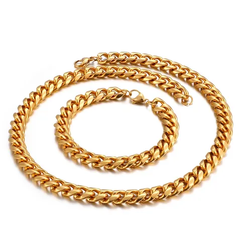 Fashion Stainless Steel Cuban Link Chain Necklace For Men Women Punk Hip Hop Jewelry Golden Silver Black Plated Neck Chain Accessory Gift