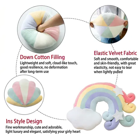 Süßes Plüschkissen Regenbogen Stern Krone Form Weiches Dekokissen Für Sofa Bett Schlafzimmer Makronenfarbe INS Stil