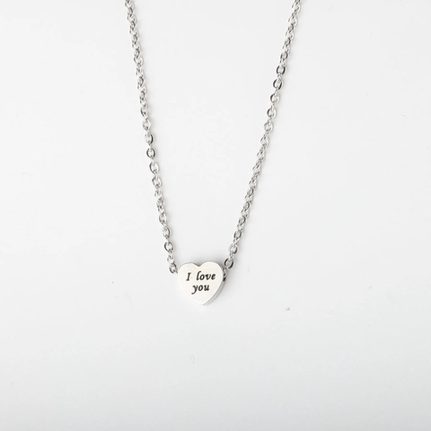 Heart Pendant Necklace Stainless Steel Engraved I Love You Romantic Minimalist Jewelry Gift For Couples