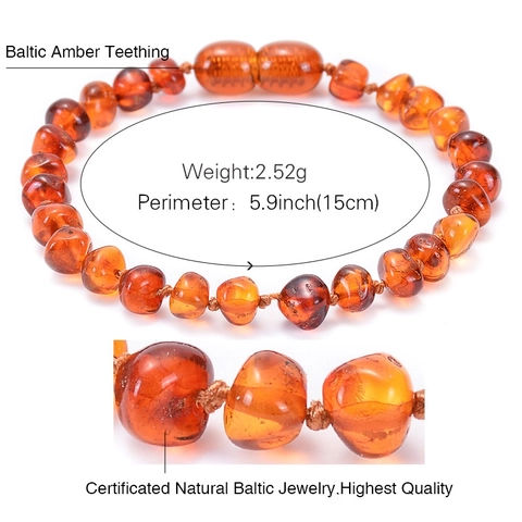 Bracciale Da Dentizione In Ambra Baltica Naturale Perle Grezze Per Neonato Bambino Con Certificato E Sacchetto Di Tela
