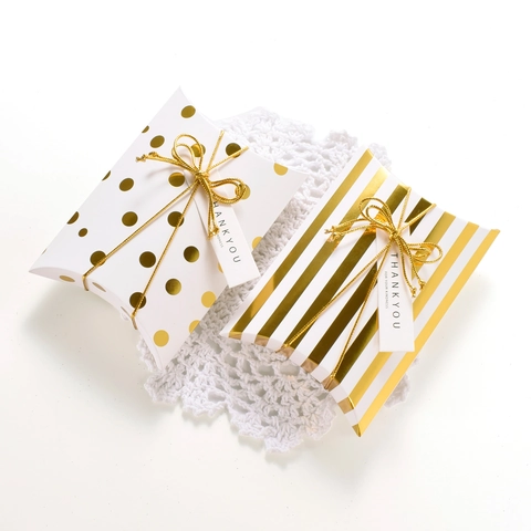 Kissenform Goldfolie Geschenkbox Weiße Pappe Faltbare Papier Süßigkeitenbox Für Schmuck Hochzeit Geburtstag Party Verpackung