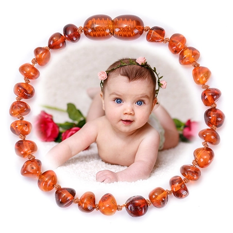 Natural Baltic Amber Baby Bracelet And Watermelon Silicone Teether For Infants Toddlers Polished Beads Safety Knotted
