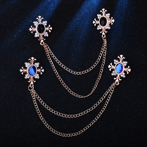 Vintage Kraag Ketting Pin Zinklegering Strass Kruis Ster Dubbele Laag Kwastje Broche Voor Heren Dames Overhemd Pak Formeel