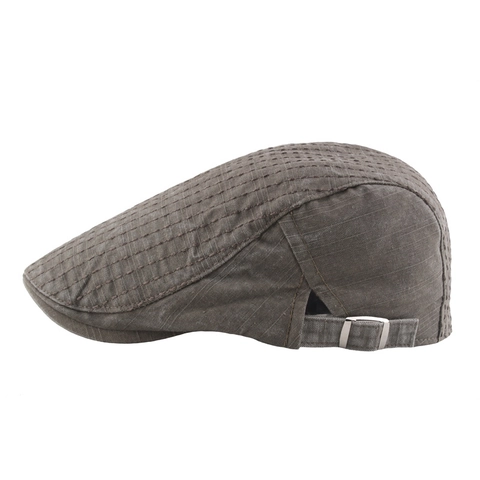 Retro Men Flat Cap Washed Cotton Breathable Adjustable Ivy Cabbie Driving Hat Vintage Solid Color Sun Protection