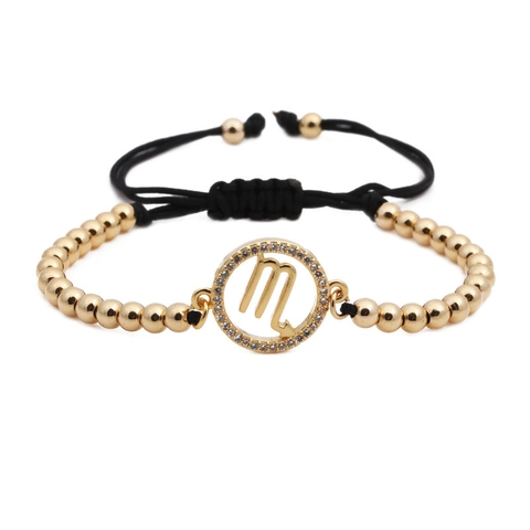 Constellation Zodiac Sign Charm Bracelet With Copper Beads Zircon Adjustable Woven Rope Handmade Jewelry For Women