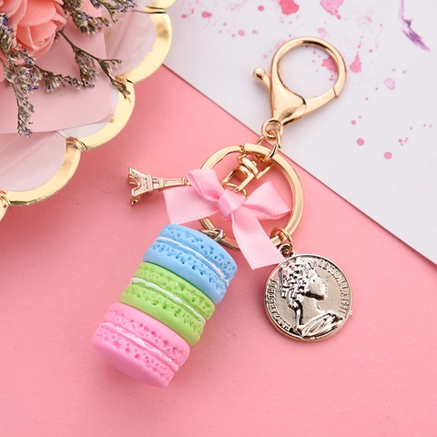 Portachiavi Torta Macaron Lega Torre Eiffel Ciondolo Moneta Fiocco Rosa Carino Dolce Accessorio Borsa Argilla Polimerica
