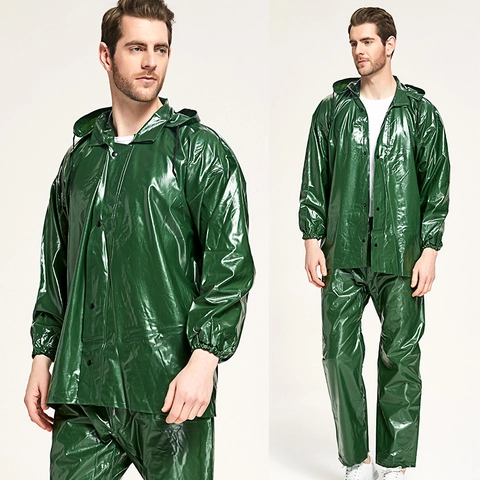 Impermeabile Tessuto Oxford Rivestimento PVC Striscia Riflettente Lavoro Esterno Giacca Da Pioggia E Pantaloni Con Cappuccio Antivento Adulto