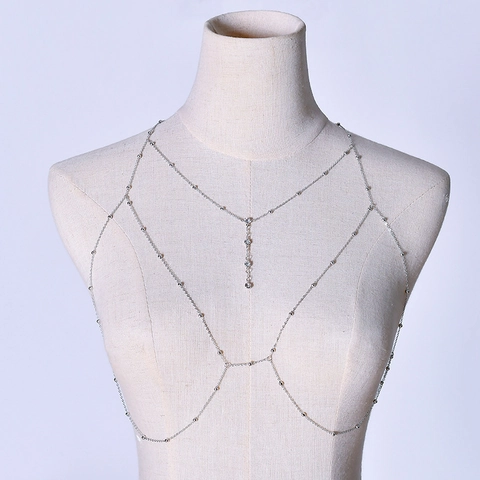 Cadena De Cuerpo Multicapa Cuentas Metal Ralladas Sexy Playa Cintura Collar Joyería Para Mujeres Accesorio Verano Elegante