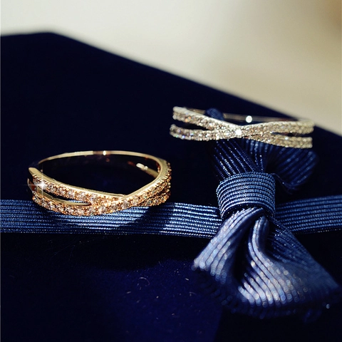 Cross Ring Copper Plated Rose Gold Cubic Zirconia Micro Pave Adjustable Fashion Jewelry For Women Gift Korean Style