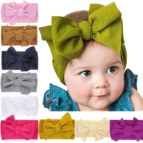 Baby Girls Waffle Knit Headbands Wide Elastic Hair Bands Large Bow Soft Solid Color Newborn Infant Toddler Hair Accessories