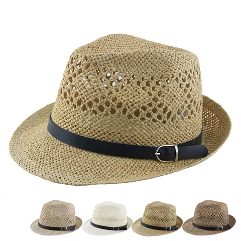 Cappello Fedora In Paglia Di Carta Estate Traspirante Traforato A Tesa Larga Protezione Solare Fibbia Per Cintura In Ecopelle Unisex Spiaggia Viaggio