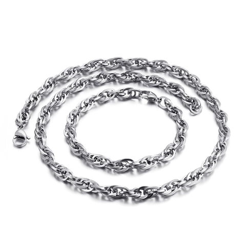 Stainless Steel Rope Chain Necklace Twisted Link Clavicle Jewelry For Men And Women Punk Fashion Gold Plated