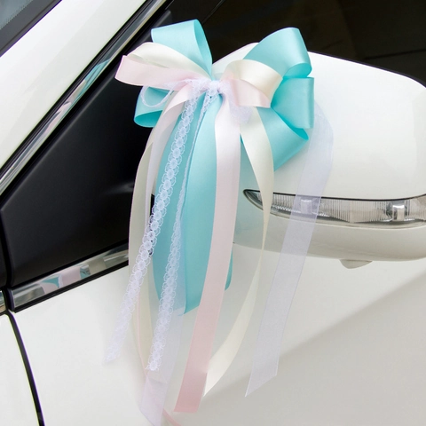 Nœuds En Ruban De Satin Polyester Avec Bordure En Dentelle Pour Rétroviseur De Voiture De Mariage Décor De Fête Romantique