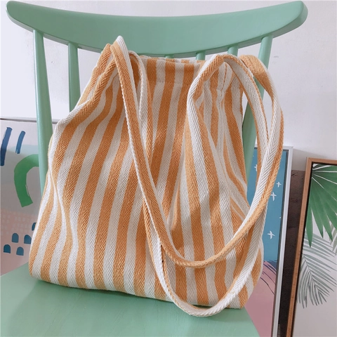 Borsa Tote In Tela A Righe Grande Capacità Borsa A Spalla Con Fodera In Cotone Per Uso Quotidiano Semplice