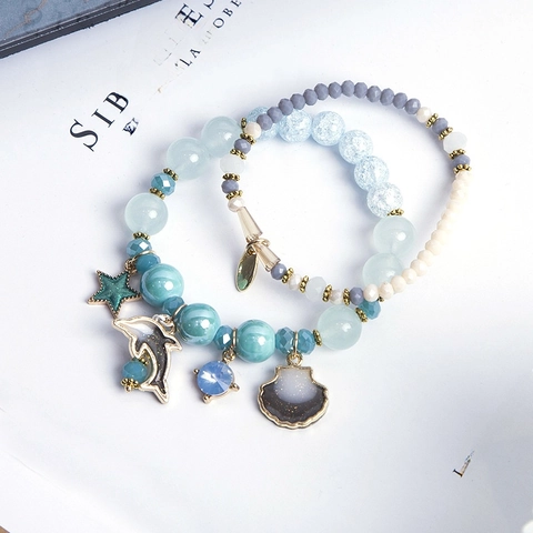 Boheems Oceaan Dolfijn Schelp Zeester Kralen Armbanden Natuursteen Legering Strass Emaille Elastische Sieraden Voor Dames