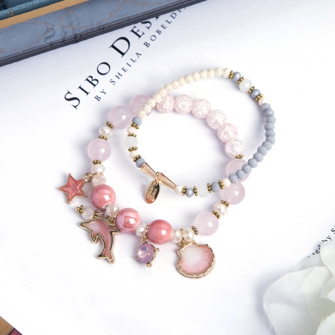 Boheems Oceaan Dolfijn Schelp Zeester Kralen Armbanden Natuursteen Legering Strass Emaille Elastische Sieraden Voor Dames