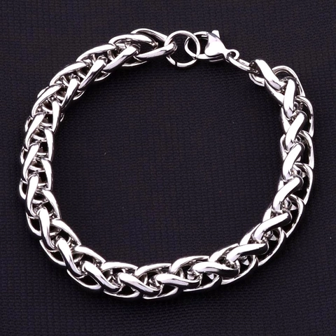 Hip Hop Men Stainless Steel Keel Chain Bracelet Silver Tone Double Layer Wheat Link Wristband Punk Jewelry Unisex
