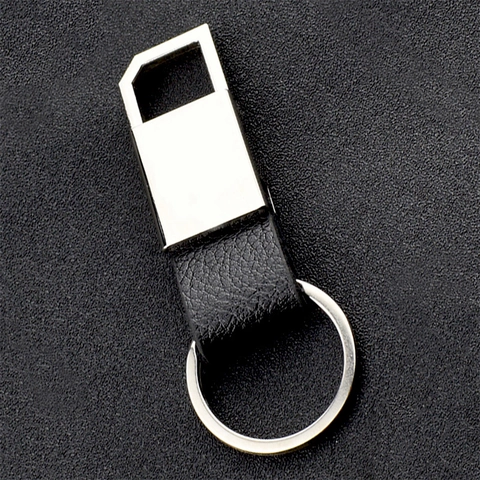 Business Zinc Alloy Genuine Leather Car Keychain For Men Women Lychee Texture Key Ring Silver Black Metal Key Holder