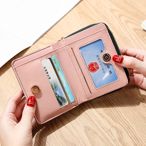 Women Short PU Leather Wallet Floral Patchwork Tassel Zipper Coin Purse Heart Charm Litchi Grain Small Money Clip Gift