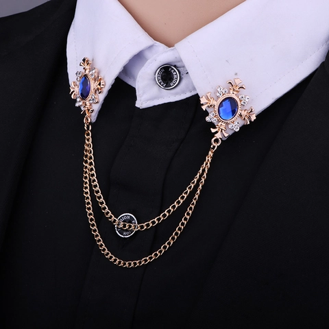 Vintage Kraag Ketting Pin Zinklegering Strass Kruis Ster Dubbele Laag Kwastje Broche Voor Heren Dames Overhemd Pak Formeel