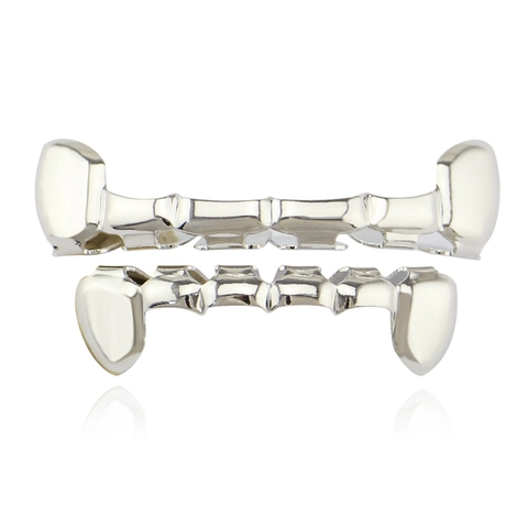 Hip Hop Grillz Rame Placcato Oro 18K Zanne di Vampiro Denti Superiori E Inferiori Strass Grillz per Uomo Donna Gioielli Halloween