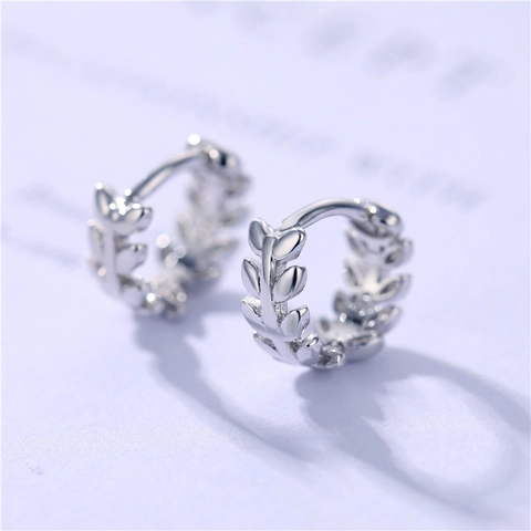 Natur Olivenzweig Blatt Huggie Hoop Ohrringe Kupfer Vergoldet Mit Silver Earring Post Zirkon Für Damen