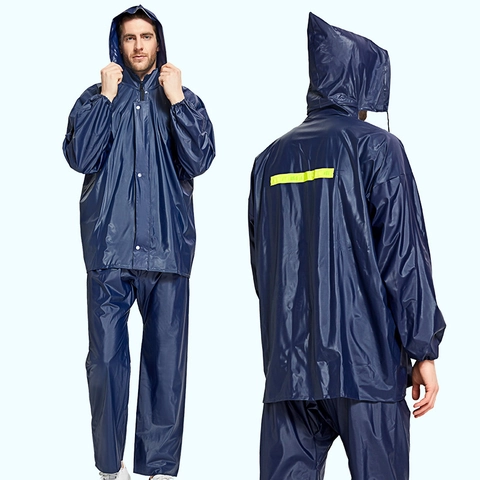 Impermeabile Tessuto Oxford Rivestimento PVC Striscia Riflettente Lavoro Esterno Giacca Da Pioggia E Pantaloni Con Cappuccio Antivento Adulto