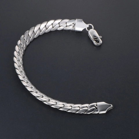 Pulsera De Eslabones Cubanos Para Hombre De Acero Inoxidable Cadena Geométrica Pulida Simple Con Cierre De Langosta