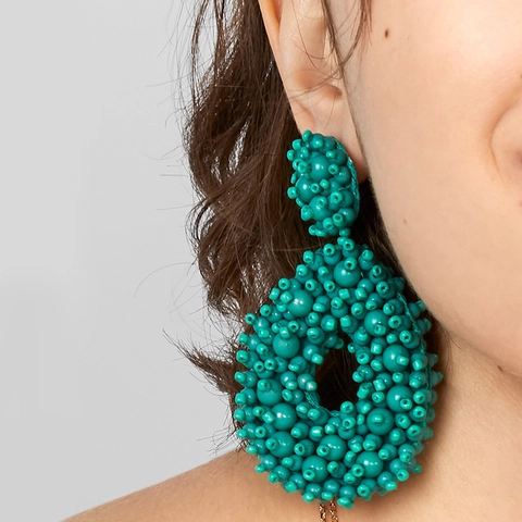 Bohemian Oversized Teardrop Beaded Drop Earrings For Women Handmade Weaving Alloy Jewelry Ethnic Style Vacation