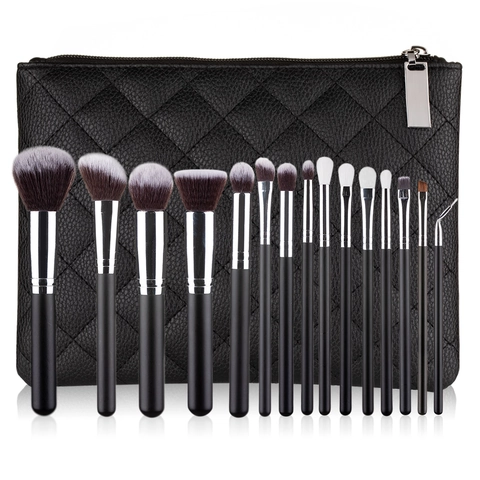 Professional Cosmetic Makeup Brushes With Storage Bag Synthetic Fiber Bristles Wood Handle Foundation Powder Eye Shadow Tools