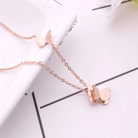 Collana Con Ciondolo Farfalla Da Donna Acciaio Inossidabile Smerigliato Lucido Placcato Oro Gioielli Alla Moda