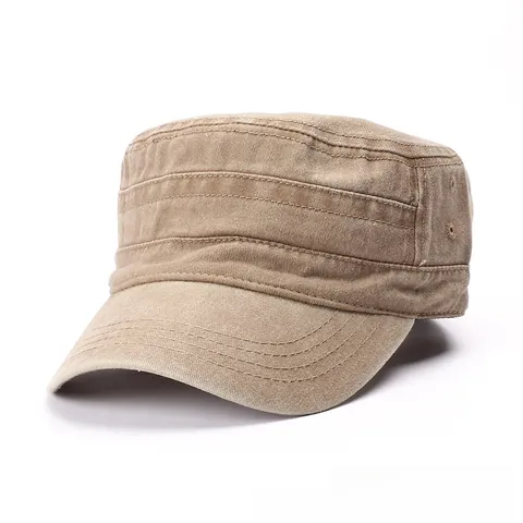 Washed Cotton Cadet Cap Military Flat Top Hat Distressed Adjustable Breathable Outdoor Casual For Men Women