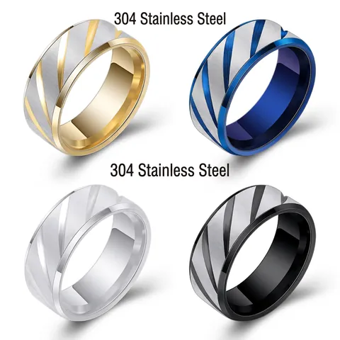 Anillo Minimalista De Acero Inoxidable 304 Mate Cepillado Rayas Diagonales Borde Biselado Para Hombres