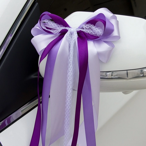 Nœuds En Ruban De Satin Polyester Avec Bordure En Dentelle Pour Rétroviseur De Voiture De Mariage Décor De Fête Romantique