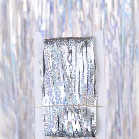 Tenda a Frange Olografica Laser Sfondo di Lamina per Compleanno Matrimonio Festa Decorazione Parete Stelle Filanti Metalliche PET