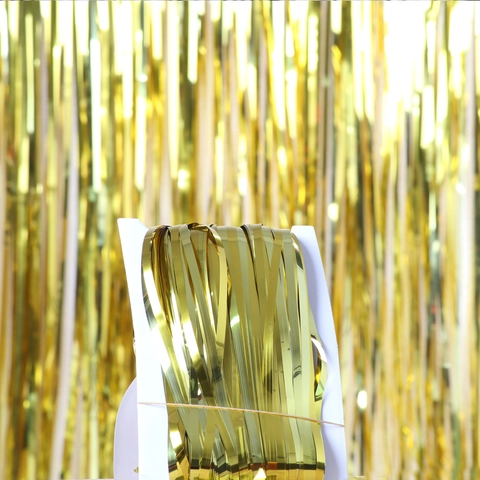 Metallic Foil Fringe Curtain Shimmering Tinsel Backdrop Party Birthday Wedding Christmas Festival Wall Decoration