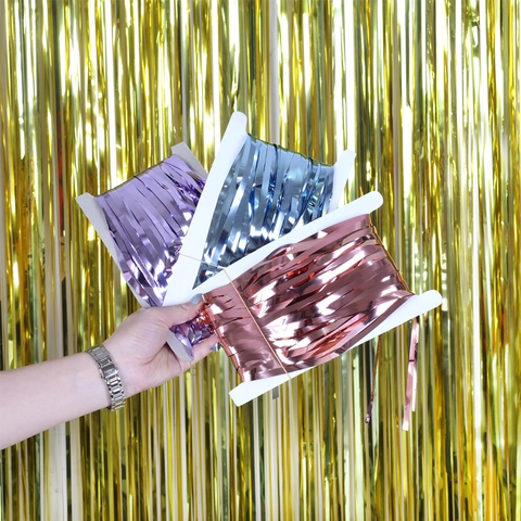 Metallic Tinsel Fringe Curtain Party Backdrop Decoration Glossy Foil Streamers For Birthday Wedding Holiday Celebration