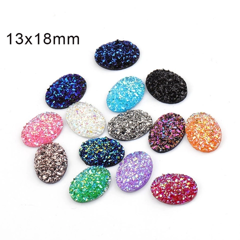 Resin Oval Druzy Cabochons Starry Glitter Flatback Jewelry Making DIY Crafting Findings For Earring Ring Base Decor