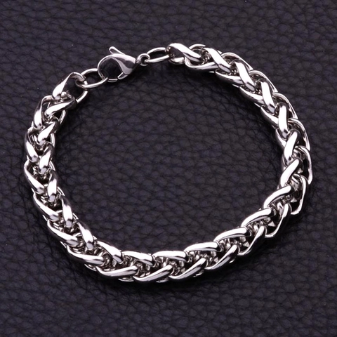 Hip Hop Men Stainless Steel Keel Chain Bracelet Silver Tone Double Layer Wheat Link Wristband Punk Jewelry Unisex