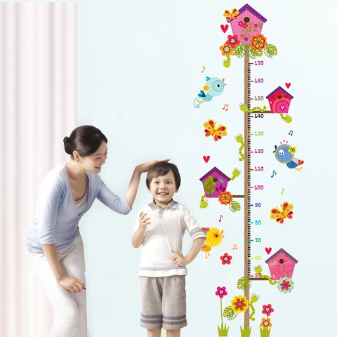 Cartoon Birdhouse Bird Height Growth Chart Wall Sticker For Children's Room DIY Measurement Growth Chart PVC Wall Decal