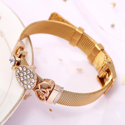 Titaniumstaal Mesh Band Armband Voor Dames Heren Hart Bedel Strass Sterrenhemel Mode Sieraden Paar Verstelbare Polsband