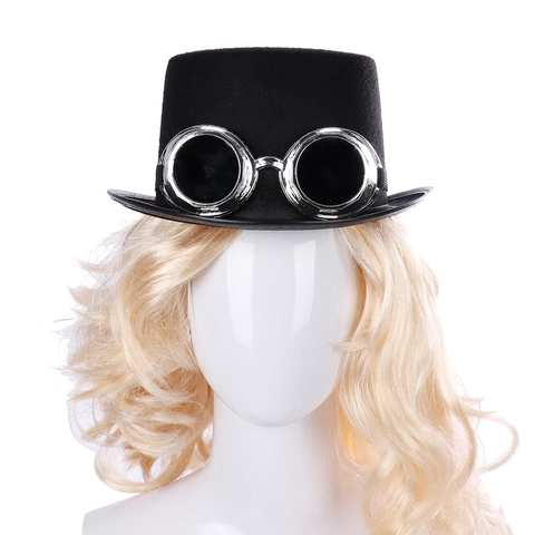 Steampunk Hoge Hoed Met Decoratieve Retro Goggles Vilt Kostuum Feest Cosplay Victoriaanse Stijl