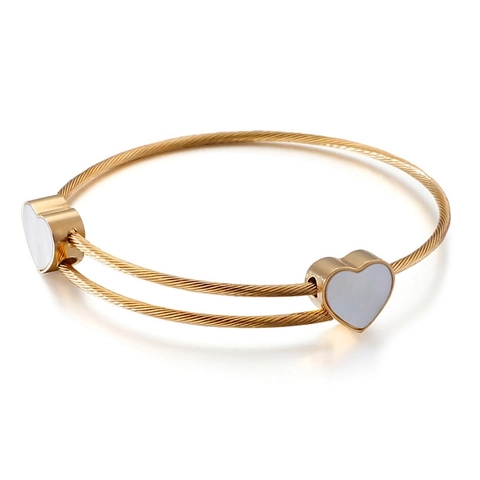 Minimalist Titanium Steel Heart Shell Inlaid Open Bangle Bracelet Gold Rose Gold Silver Twisted Wire Jewelry For Women Gift