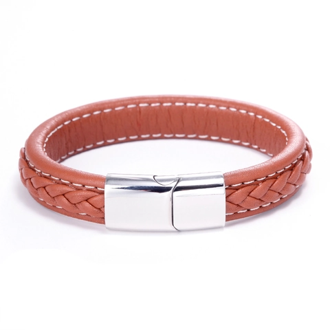 Herren Geflochtenes Lederarmband Mit Edelstahlverschluss Lässiges Gewebtes Armband Modeschmuck