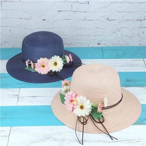 Floral Straw Sun Hat For Women Wide Brim Foldable Beach Hat With Daisy Decor Summer Travel Pastoral Style