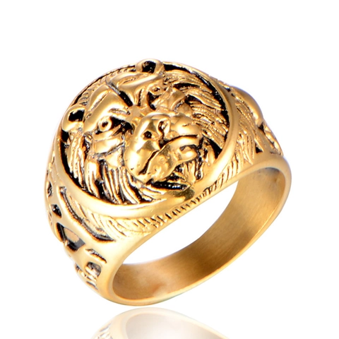 Men's Retro Lion Head Stainless Steel Ring Punk Rock Biker Relief Ring Gold Silver Fashion Biker Jewelry Finger Ring Gift