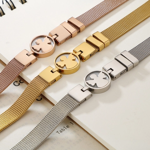 Pulsera De Malla Acero Inoxidable Nácar Colgante Ángel Ajustable Estilo Reloj Joyería Para Mujeres