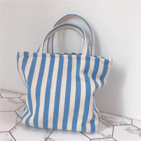 Borsa Tote In Tela A Righe Verticali Tessuto A Spina Di Pesce Spessa Borsa A Mano Chiusura Con Cerniera Casual Minimalista Donna